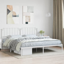 vidaXL - Bedframe - met - hoofdbord - metaal - wit - 193x203 - cm