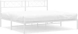 vidaXL - Bedframe - met - hoofdbord - metaal - wit - 193x203 - cm
