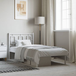 vidaXL - Bedframe - met - hoofdbord - metaal - wit - 90x200 - cm