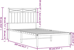 vidaXL - Bedframe - met - hoofdbord - metaal - wit - 90x200 - cm