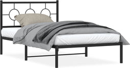 vidaXL - Bedframe - met - hoofdbord - metaal - zwart - 107x203 - cm