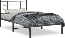 vidaXL - Bedframe - met - hoofdbord - metaal - zwart - 107x203 - cm