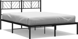 vidaXL - Bedframe - met - hoofdbord - metaal - zwart - 135x190 - cm
