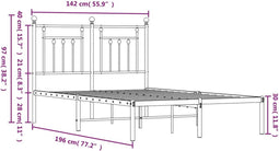 vidaXL - Bedframe - met - hoofdbord - metaal - zwart - 135x190 - cm