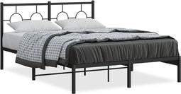 vidaXL - Bedframe - met - hoofdbord - metaal - zwart - 135x190 - cm