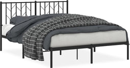 vidaXL - Bedframe - met - hoofdbord - metaal - zwart - 135x190 - cm