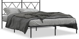 vidaXL - Bedframe - met - hoofdbord - metaal - zwart - 135x190 - cm
