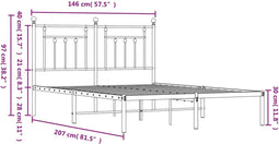 vidaXL - Bedframe - met - hoofdbord - metaal - zwart - 140x200 - cm