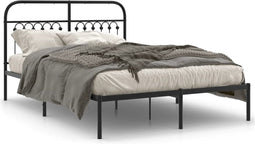 vidaXL - Bedframe - met - hoofdbord - metaal - zwart - 140x200 - cm