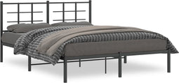 vidaXL - Bedframe - met - hoofdbord - metaal - zwart - 150x200 - cm