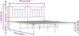 vidaXL - Bedframe - met - hoofdbord - metaal - zwart - 183x213 - cm