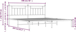 vidaXL - Bedframe - met - hoofdbord - metaal - zwart - 193x203 - cm