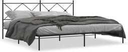 vidaXL - Bedframe - met - hoofdbord - metaal - zwart - 200x200 - cm