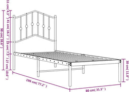 vidaXL - Bedframe - met - hoofdbord - metaal - zwart - 75x190 - cm