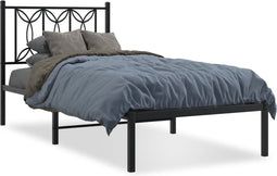 vidaXL - Bedframe - met - hoofdbord - metaal - zwart - 75x190 - cm
