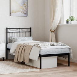 vidaXL - Bedframe - met - hoofdbord - metaal - zwart - 75x190 - cm