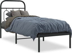 vidaXL - Bedframe - met - hoofdbord - metaal - zwart - 75x190 - cm