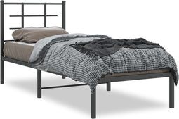 vidaXL - Bedframe - met - hoofdbord - metaal - zwart - 75x190 - cm
