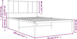 vidaXL - Bedframe - met - hoofdbord - metaal - zwart - 90x190 - cm