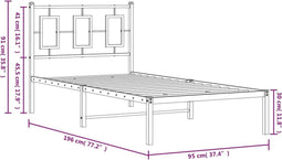 vidaXL - Bedframe - met - hoofdbord - metaal - zwart - 90x190 - cm