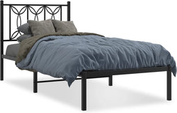 vidaXL - Bedframe - met - hoofdbord - metaal - zwart - 90x200 - cm