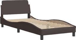 vidaXL - Bedframe - met - hoofdbord - stof - donkerbruin - 90x190 - cm
