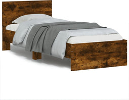vidaXL - Bedframe - met - hoofdeinde - bewerkt - hout - gerookt - eiken - 90x200 - cm
