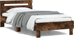 vidaXL - Bedframe - met - hoofdeinde - bewerkt - hout - gerookt - eiken - 100x200 - cm