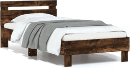 vidaXL - Bedframe - met - hoofdeinde - bewerkt - hout - gerookt - eiken - 90x200 - cm