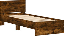 vidaXL - Bedframe - met - hoofdeinde - bewerkt - hout - gerookt - eiken - 90x190 - cm