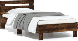 vidaXL - Bedframe - met - hoofdeinde - bewerkt - hout - gerookt - eiken - 90x190 - cm