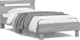 vidaXL - Bedframe - met - hoofdeinde - bewerkt - hout - grijs - sonoma - 100x200 - cm