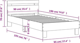 vidaXL - Bedframe - met - hoofdeinde - bewerkt - hout - grijs - sonoma - 90x190 - cm