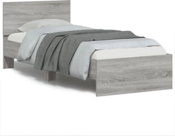 vidaXL - Bedframe - met - hoofdeinde - bewerkt - hout - grijs - sonoma - 90x190 - cm
