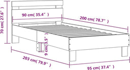 vidaXL - Bedframe - met - hoofdeinde - bewerkt - hout - bruineikenkleur - 90x200 - cm