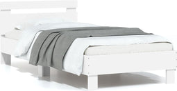 vidaXL - Bedframe - met - hoofdeinde - bewerkt - hout - wit - 90x190 - cm
