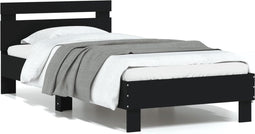 vidaXL - Bedframe - met - hoofdeinde - bewerkt - hout - zwart - 90x190 - cm