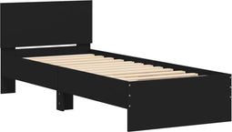 vidaXL - Bedframe - met - hoofdeinde - bewerkt - hout - zwart - 90x200 - cm