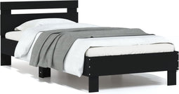 vidaXL - Bedframe - met - hoofdeinde - bewerkt - hout - zwart - 90x200 - cm