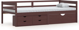 vidaXL - Bedframe - met - lades - en - kast - grenenhout - donkerbruin - 90x200 - cm