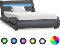 vidaXL - Bedframe - met - LED - kunstleer - grijs - 100x200 - cm