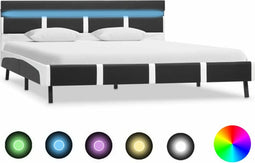 vidaXL - Bedframe - met - LED - kunstleer - grijs - 140x200 - cm