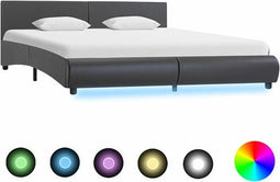 vidaXL - Bedframe - met - LED - kunstleer - grijs - 180x200 - cm