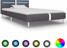 vidaXL - Bedframe - met - LED - kunstleer - grijs - 90x200 - cm