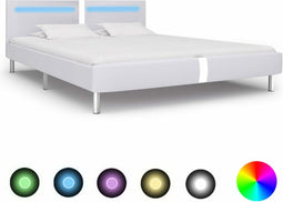 vidaXL - Bedframe - met - LED - kunstleer - wit - 180x200 - cm
