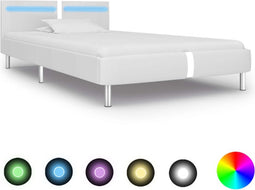 vidaXL - Bedframe - met - LED - kunstleer - wit - 90x200 - cm