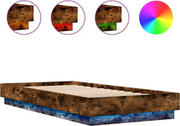 vidaXL - Bedframe - met - LED-verlichting - gerookt - eikenkleurig - 100x200 - cm