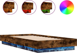 vidaXL - Bedframe - met - LED-verlichting - gerookt - eikenkleurig - 75x190 - cm