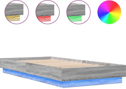 vidaXL - Bedframe - met - LED-verlichting - grijs - sonoma - eikenkleur - 90x200 - cm