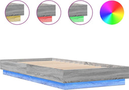 vidaXL - Bedframe - met - LED-verlichting - grijs - sonoma - eikenkleur - 100x200 - cm